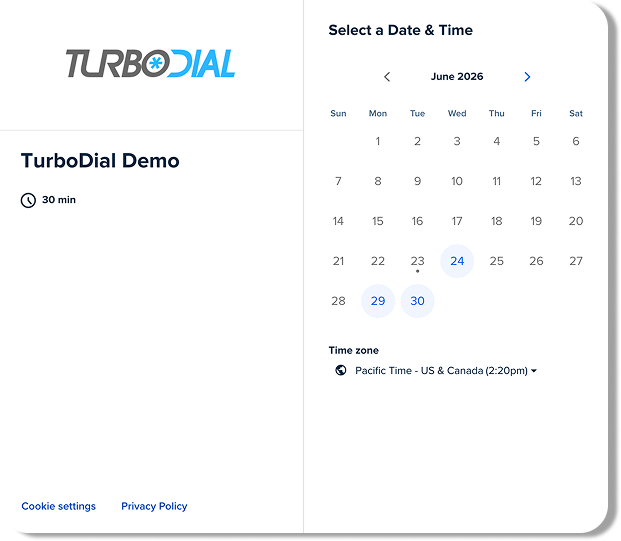 TurboDial demo booking calendar preview